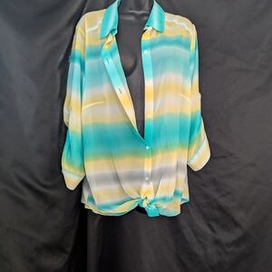 226. New Directions Multicolor Striped Button-Down Shirt
